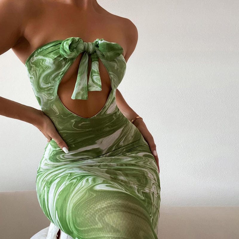 Printed Halter Maxi Dress Small Green Dress Weekends Clothing