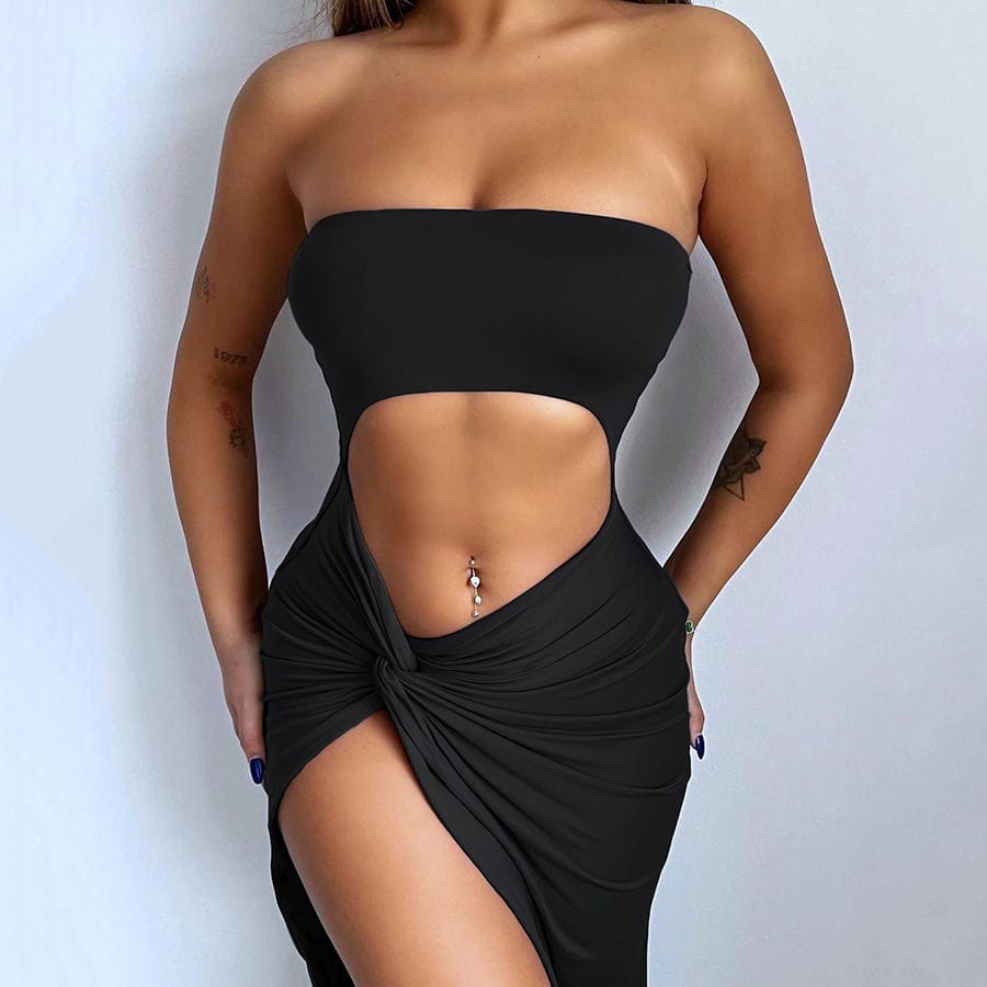 Strapless Side Slit Dress SMALL BLACK Dress Weekends Clothing
