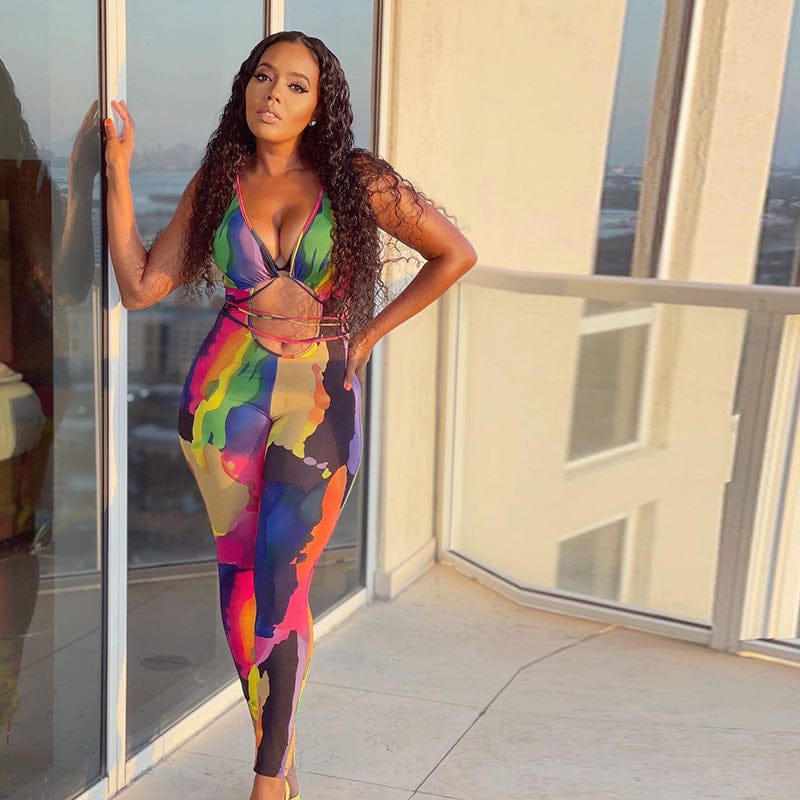 Tie-Dye Halter Long Jumpsuit Jumpsuit Weekends Clothing