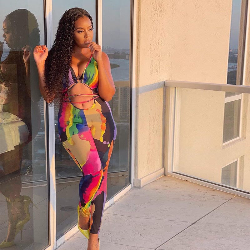 Tie-Dye Halter Long Jumpsuit Jumpsuit Weekends Clothing