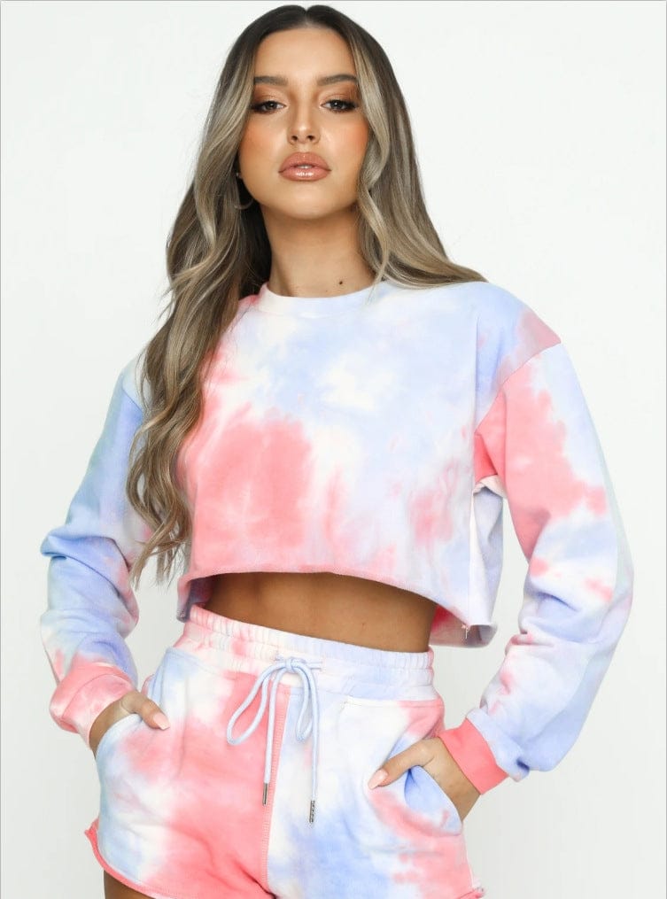 Tie Dye Loose Fit Top Shorts Set S PINK Sets Weekends Clothing