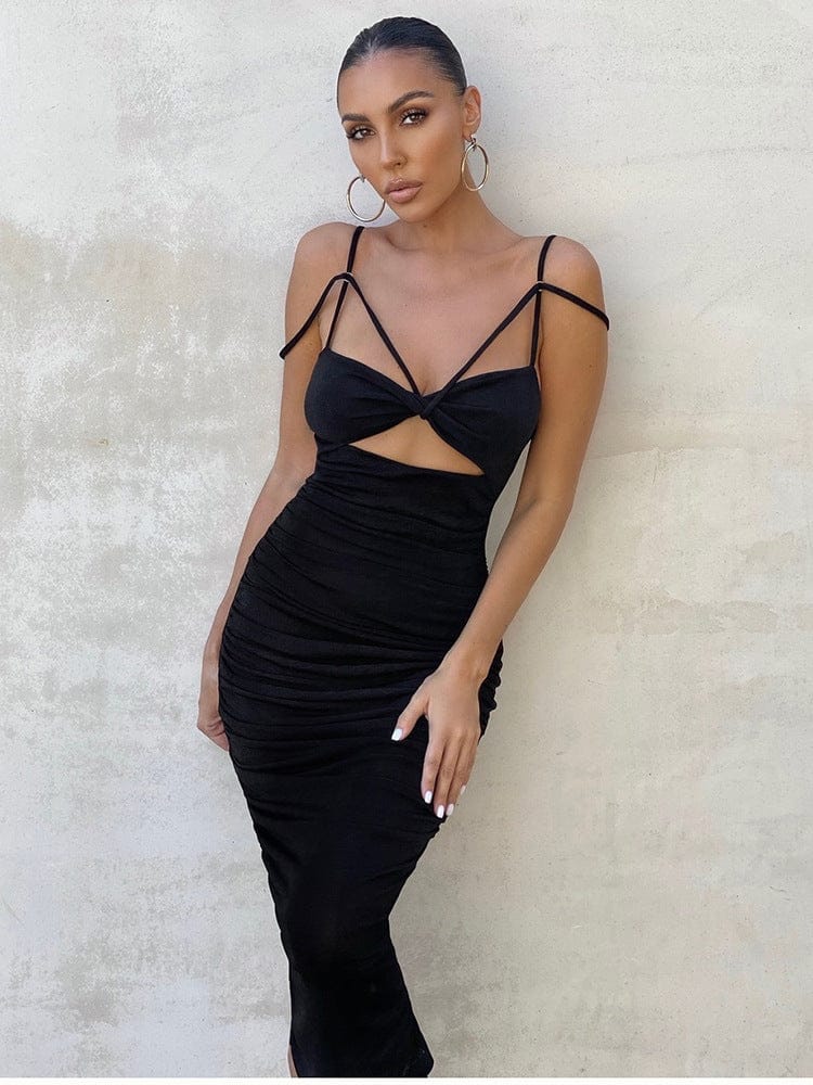 Velvet Halter Mid-Length Dress Dress Weekends Clothing