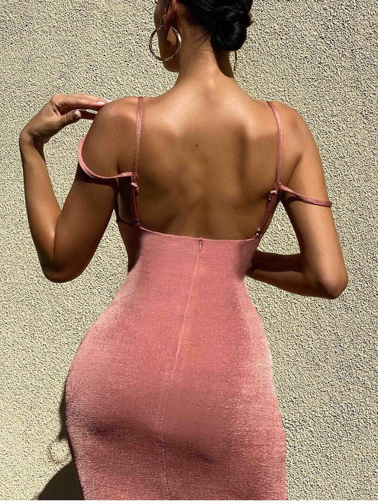 Velvet Halter Mid-Length Dress Dress Weekends Clothing