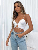 Solid Color Sleeveless Crop Top S WHITE Shirt Weekends Clothing