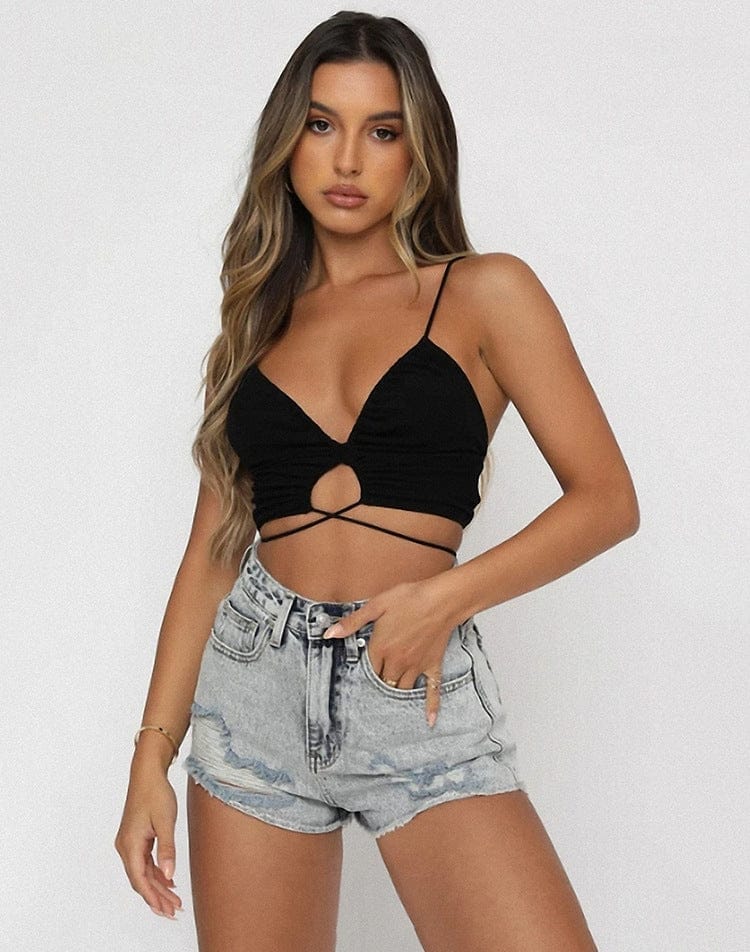 Solid Color Sleeveless Crop Top Shirt Weekends Clothing