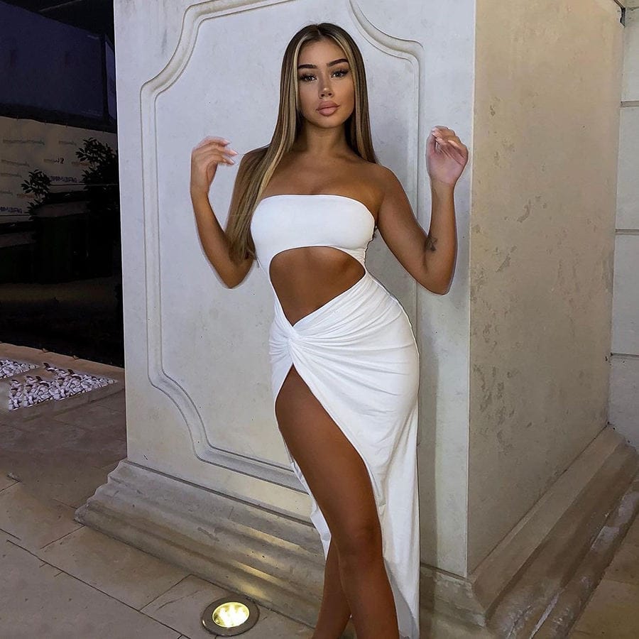 Strapless Side Slit Dress SMALL WHITE Dress Weekends Clothing