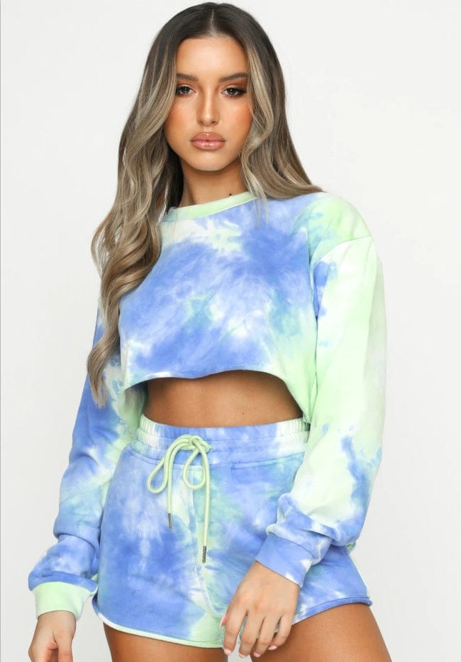 Tie Dye Loose Fit Top Shorts Set S BLUE Sets Weekends Clothing