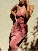 Velvet Halter Mid-Length Dress XS PINK Dress Weekends Clothing